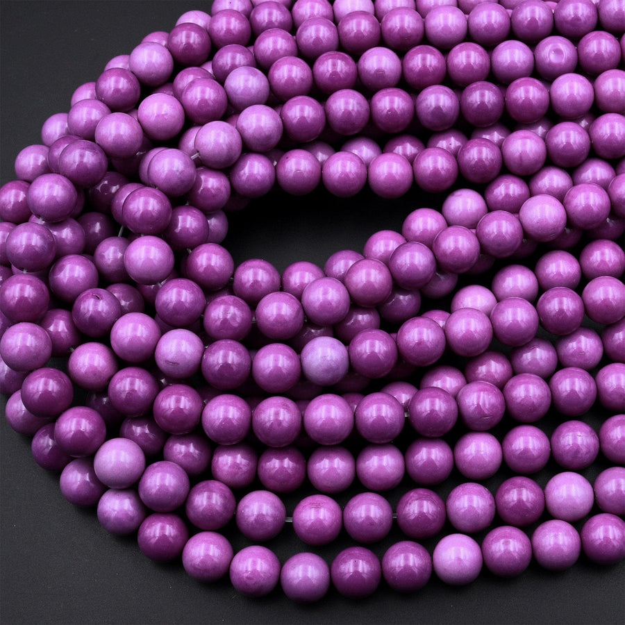 Phosphosiderite Jade 6mm 8mm 10mm Round Beads Rich Lavender Purple High Polish 15.5&quot; Strand