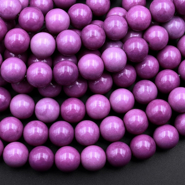 Phosphosiderite Jade 6mm 8mm 10mm Round Beads Rich Lavender Purple High Polish 15.5&quot; Strand