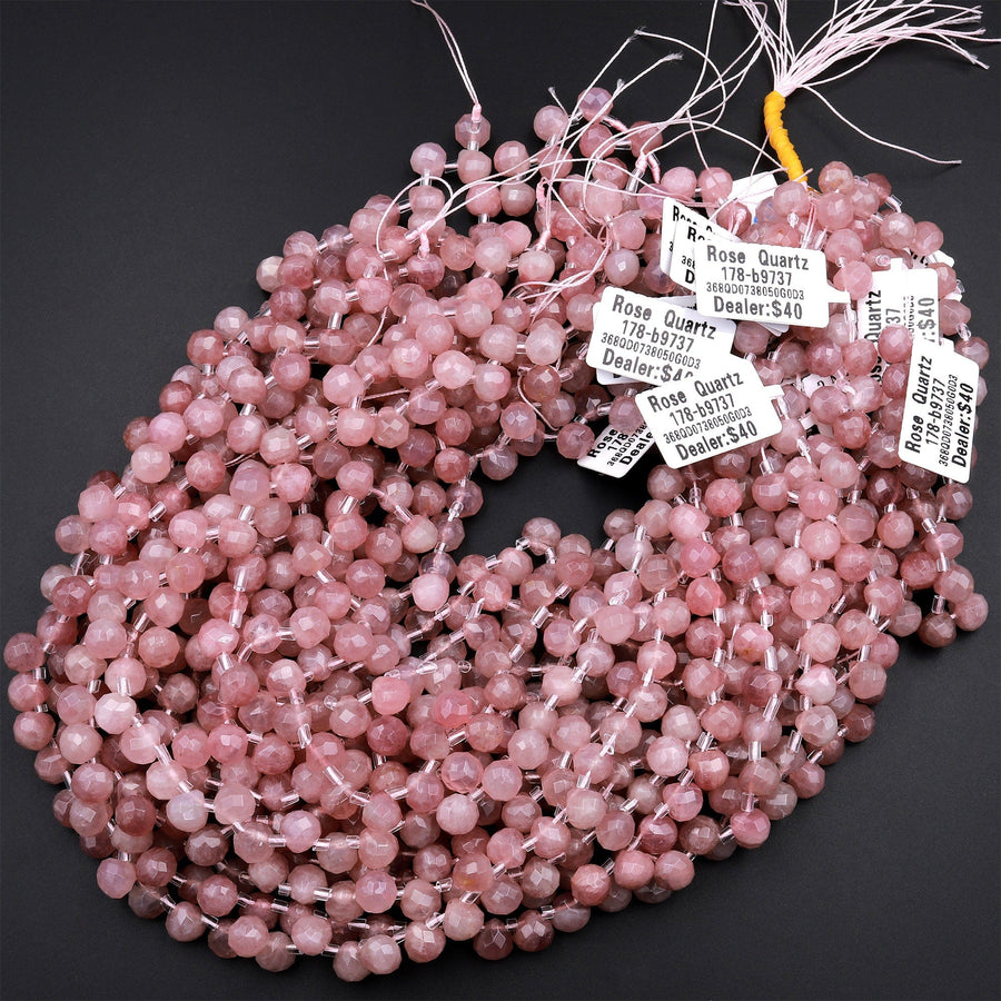 Natural Mauve Pink Rose Quartz From Madagascar Faceted 6mm Rounded Briolette Teardrop Beads Good For Earrings 15.5&quot; Strand