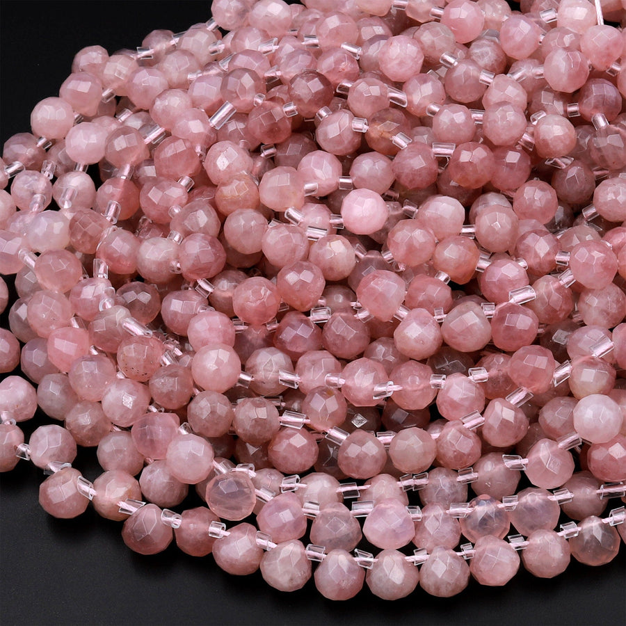 Natural Mauve Pink Rose Quartz From Madagascar Faceted 6mm Rounded Briolette Teardrop Beads Good For Earrings 15.5&quot; Strand