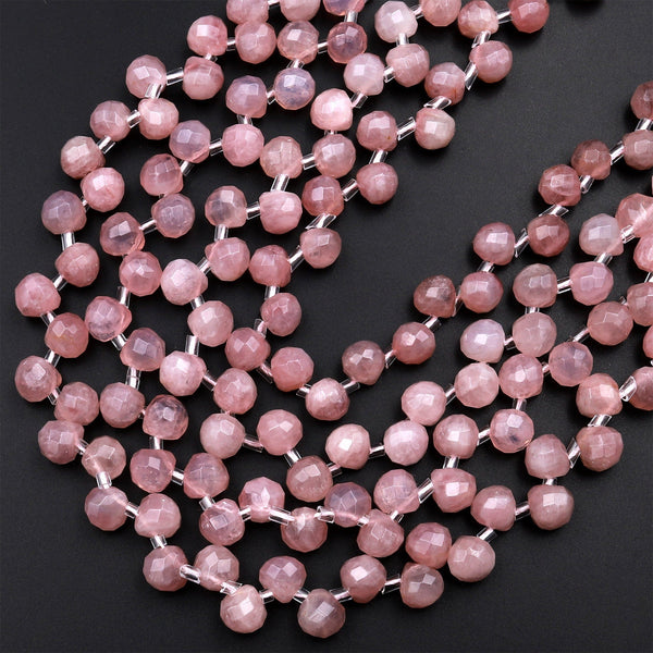 Natural Mauve Pink Rose Quartz From Madagascar Faceted 6mm Rounded Briolette Teardrop Beads Good For Earrings 15.5&quot; Strand