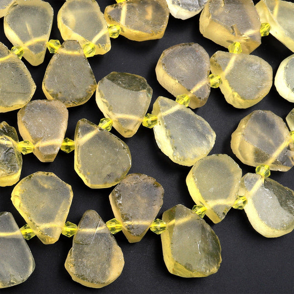Hand Cut Natural Lemon Quartz Beads Flat Teardrop Briolette Focal Pendant Natural Golden Yellow Gemstone 15.5&quot; Strand