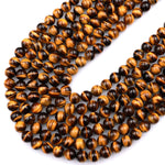 AAA+ Natural Tiger&#39;s Eye 6mm 8mm 10mm 12mm Round Beads Amazing Chatoyant Swirls 15.5&quot; Strand