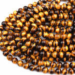 AAA+ Natural Tiger&#39;s Eye 6mm 8mm 10mm 12mm Round Beads Amazing Chatoyant Swirls 15.5&quot; Strand