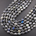 Faceted Natural Black Labradorite Square Dice Cube Beads 8mm 16&quot; Strand