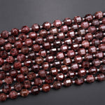 Natural Red Garnet 8mm 10mm Beads Faceted Energy Prism Double Terminated Points 15.5&quot; Strand