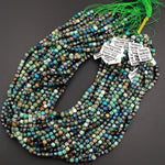Natural Chrysocolla Azurite Faceted 4mm 5mm Cube Dice Square Beads Micro Faceted Laser Diamond Cut 15.5&quot; Strand