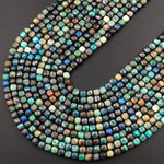 Natural Chrysocolla Azurite Faceted 4mm 5mm Cube Dice Square Beads Micro Faceted Laser Diamond Cut 15.5&quot; Strand