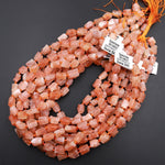Fiery Natural Sunstone Tube Beads Feldspar Golden Glitters Orange Red Gemstone 15.5&quot; Strand