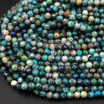 AAA Micro Faceted Natural Chrysocolla Azurite Round Beads 5mm 6mm Laser Diamond Cut Blue Green Gemstone 15.5&quot; Strand