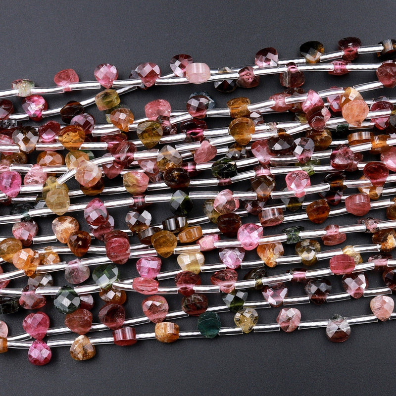 Faceted Tourmaline Teardrop Briolette Beads 6mm Natural Multicolor Watermelon Pink Green Blue Yellow Gemstone 18" Strand
