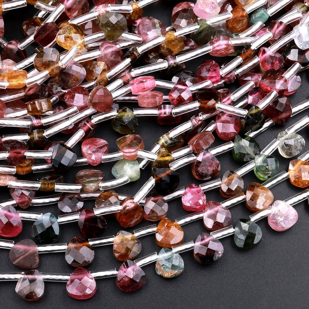 Faceted Tourmaline Teardrop Briolette Beads 6mm Natural Multicolor Watermelon Pink Green Blue Yellow Gemstone 18" Strand