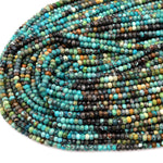 Genuine Natural Turquoise 3mm 4mm Faceted Rondelle Beads Multicolor Blue Green Brown Turquoise Micro Faceted Diamond Cut 15.5&quot; Strand