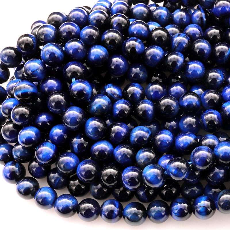Genuine, Tigers Eye Beads, Blue Titanium Flash Coat, 14mm Round, 16 String