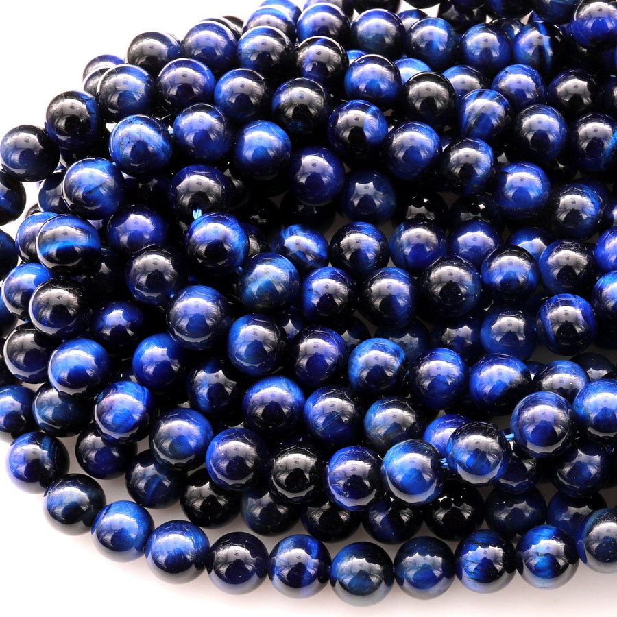 AAA Mystic Lapis Blue Tiger&#39;s Eye 4mm 6mm 8mm 10mm Smooth Round Beads 15.5&quot; Strand