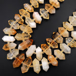 Natural Citrine Beads Faceted Double Terminated Points Healing Natural Quartz Crystal Focal Pendant 15.5&quot; Strand