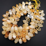 Natural Citrine Beads Faceted Double Terminated Points Healing Natural Quartz Crystal Focal Pendant 15.5&quot; Strand