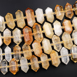 Natural Citrine Beads Faceted Double Terminated Points Healing Natural Quartz Crystal Focal Pendant 15.5&quot; Strand