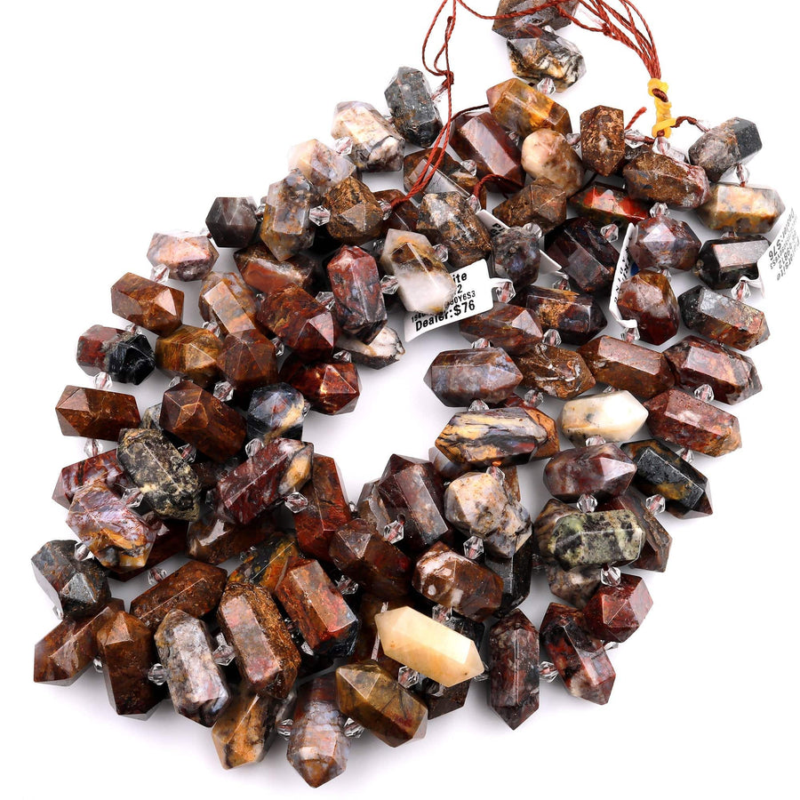 Natural Pietersite Beads Faceted Double Terminated Points Drilled Real Genuine Gemstone Focal Pendant 15.5&quot; Strand