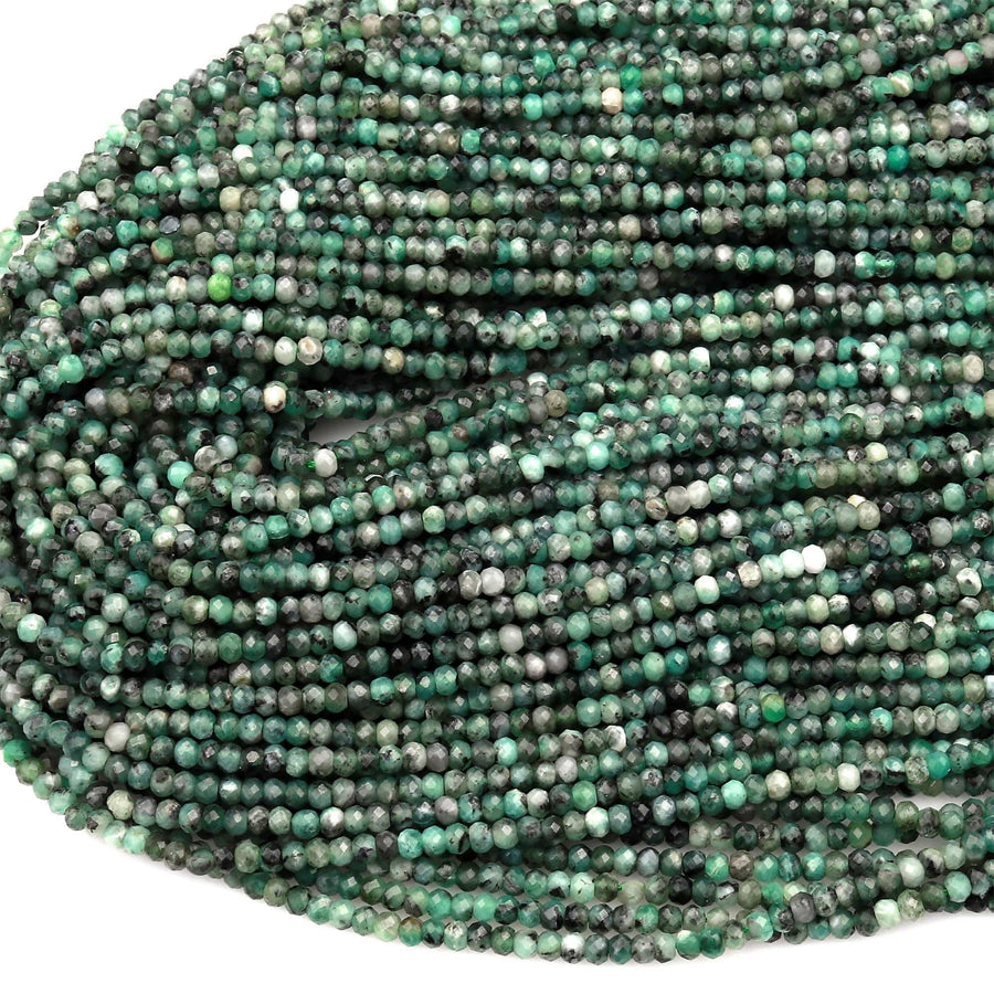 Real Genuine Natural Green Emerald Gemstone Faceted 3mm Rondelle Beads Laser Diamond Cut Gemstone May Birthstone 15.5&quot; Strand