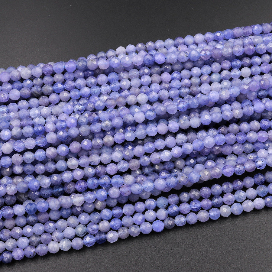 AAA Faceted Natural Tanzanite Round Beads 2mm 3mm 4mm Micro Laser Cut Real Genuine Gemstone 15.5&quot; Strand