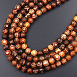Tibetan Agate 6mm 8mm 10mm Round Beads Dzi Agate Brown Etched Eye Mala Antique Boho Beads 15.5&quot; Strand