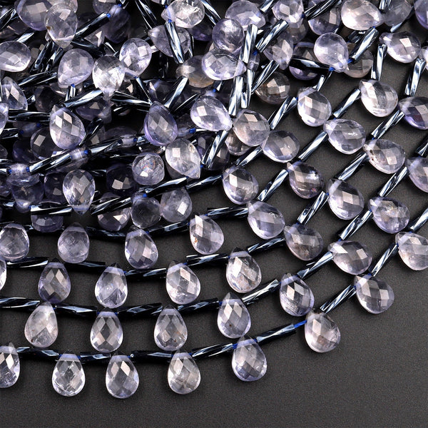 Faceted Natural Light Blue Iolite Teardrop Briolette Beads Real Genuine Iolite Gemstone 15.5&quot; Strand