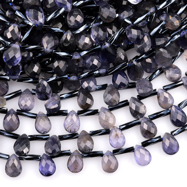 Faceted Natural Blue Iolite Teardrop Briolette Beads Real Genuine Iolite Gemstone 15.5&quot; Strand