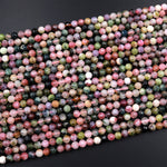 Faceted Natural Multicolor Tourmaline Round Beads 6mm Pink Green Real Genuine Gemstone 15.5&quot; Strand