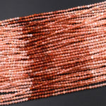 Micro Faceted Natural Red Quartz 2mm 3mm Round Beads 15.5&quot; Strand