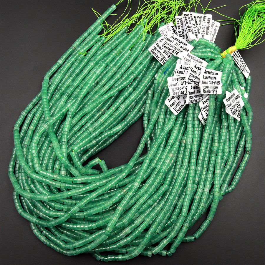 Natural Green Aventurine 4mm Heishi Rondelle Beads 15.5&quot; Strand