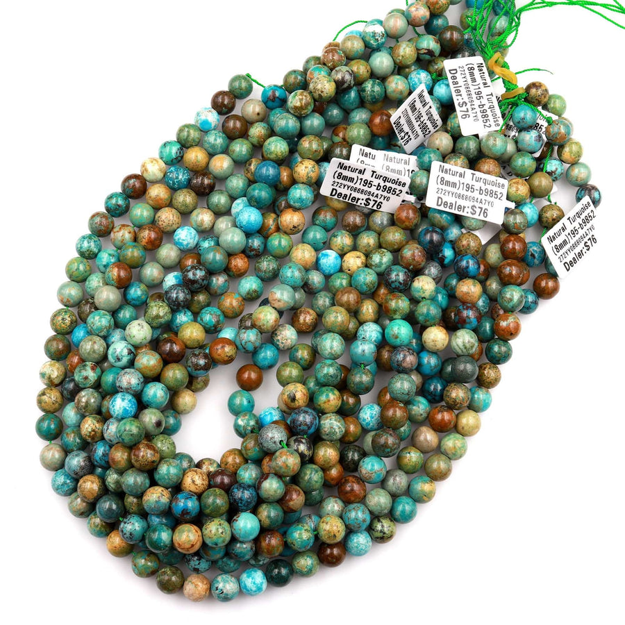 Real Genuine Natural Blue Green Brown Turquoise 6mm 8mm 10mm Smooth Round Beads 15.5&quot; Strand