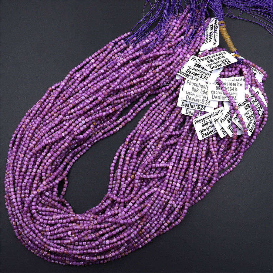 AAA Natural Phosphosiderite 2mm Faceted Cube Beads Micro Cut Gemstone Genuine Lilac Purple Stone 15.5&quot; Strand
