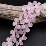 Hand Cut Natural Kunzite Beads Flat Teardrop Briolette Focal Pendant Natural Pink Violet Purple Gemstone 16&quot; Strand