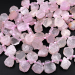 Hand Cut Natural Kunzite Beads Flat Teardrop Briolette Focal Pendant Natural Pink Violet Purple Gemstone 16&quot; Strand