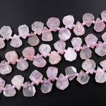 Hand Cut Natural Kunzite Beads Flat Teardrop Briolette Focal Pendant Natural Pink Violet Purple Gemstone 16&quot; Strand