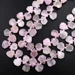 Hand Cut Natural Kunzite Beads Flat Teardrop Briolette Focal Pendant Natural Pink Violet Purple Gemstone 16&quot; Strand
