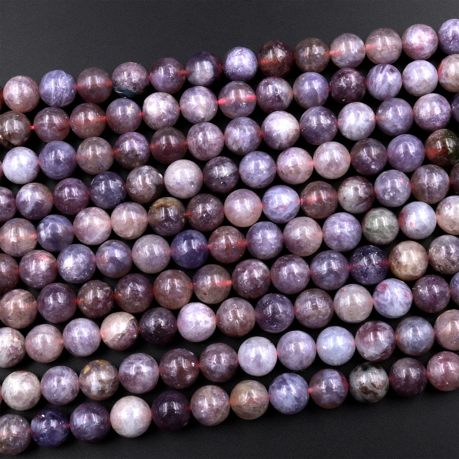 Natural Pink Tourmaline in Purple Lepidolite Round Beads 4mm 6mm 8mm 10mm Shimmering Mica Matrix 15.5&quot; Strand