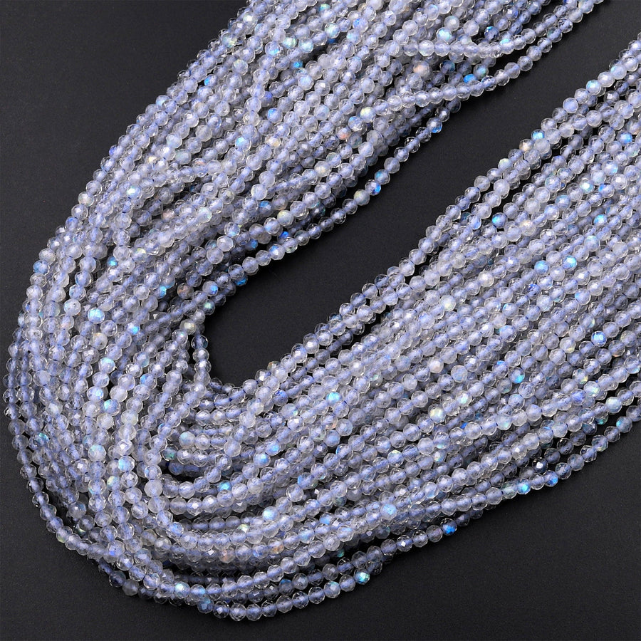 AAA Micro Faceted Natural Labradorite 2mm Round Beads 15.5&quot; Strand