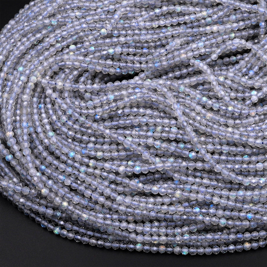 AAA Micro Faceted Natural Labradorite 2mm Round Beads 15.5&quot; Strand