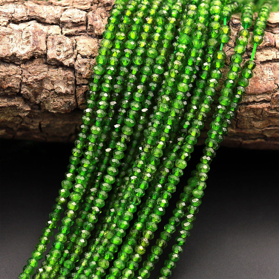 Real Genuine Natural Green Chrome Diopside Faceted 3mm Rondelle Gemstone Beads 15.5&quot; Strand
