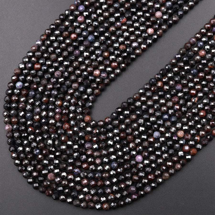 Rare Natural Sugilite 2mm 3mm Faceted Round Beads Richteriste Bustamite Powerful Healing Gemstone 15.5&quot; Strand