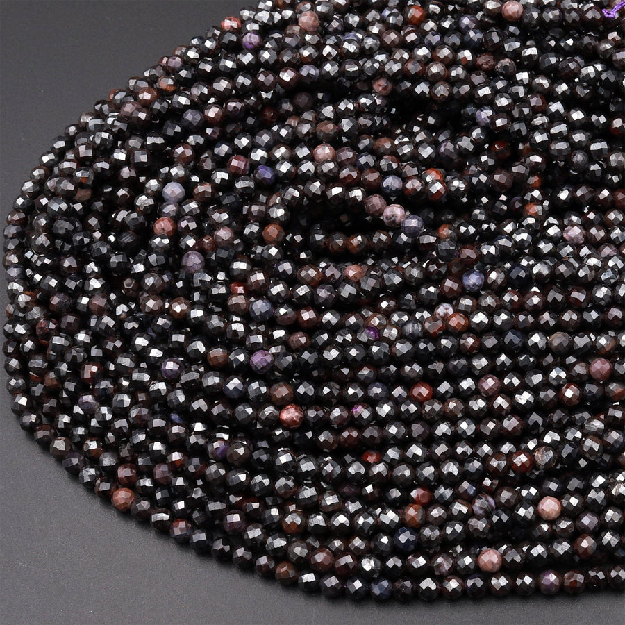 Rare Natural Sugilite 2mm 3mm Faceted Round Beads Richteriste Bustamite Powerful Healing Gemstone 15.5&quot; Strand