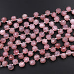 Natural Mauve Pink Rose Quartz From Madagascar Faceted 6mm Rounded Briolette Teardrop Beads Good For Earrings 15.5&quot; Strand