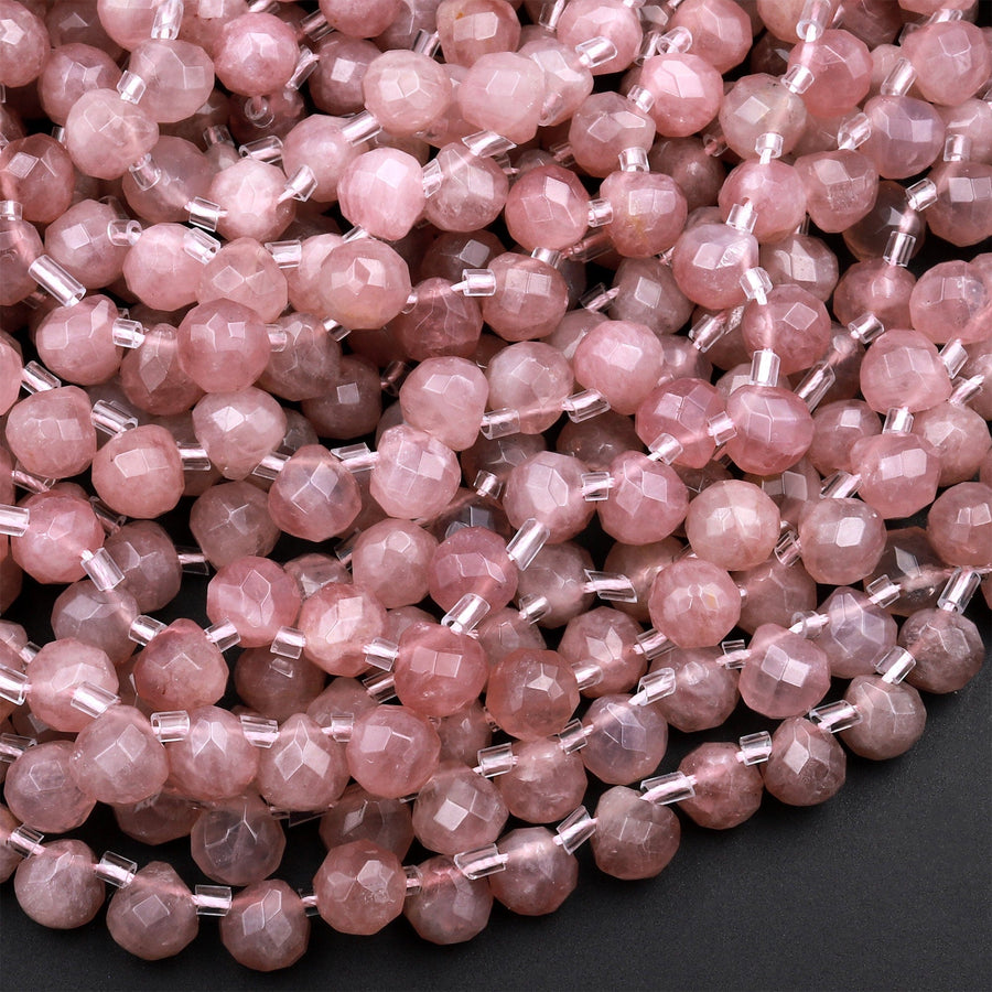 Natural Mauve Pink Rose Quartz From Madagascar Faceted 6mm Rounded Briolette Teardrop Beads Good For Earrings 15.5&quot; Strand