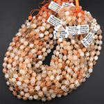 AAA Peach Moonstone 8mm Faceted Prism Round Beads 15.5&quot; Strand
