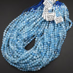 AA Faceted Natural Blue Aquamarine 6mm Round Beads Micro Laser Diamond Cut Gemstone 15.5&quot; Strand