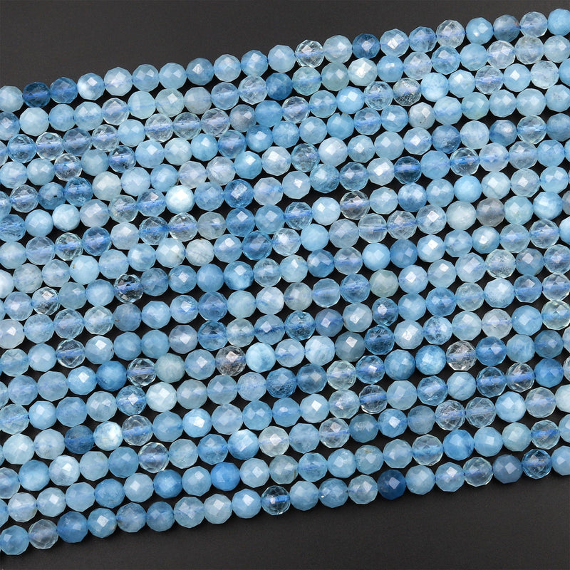 Faceted Natural Blue Green Aquamarine 2mm 3mm Round Beads Micro Laser –  Intrinsic Trading