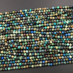 Faceted Natural Chrysocolla Azurite Round Beads 4mm 5mm Micro Laser Diamond Cut Blue Green Gemstone 15.5&quot; Strand