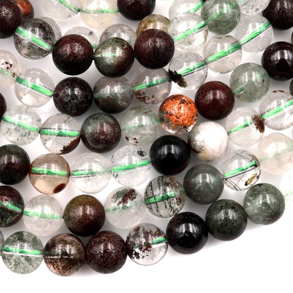 Natural Phantom Quartz Lodalite Beads Smooth 4mm 6mm 8mm 10mm 15.5&quot; Strand